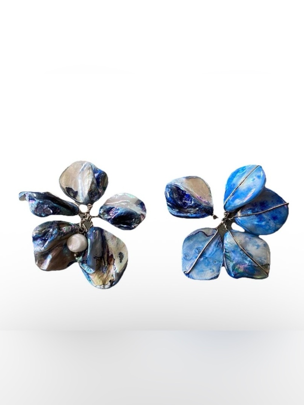 Abalone Shell Blue Pearl Floral Handmade Earrings